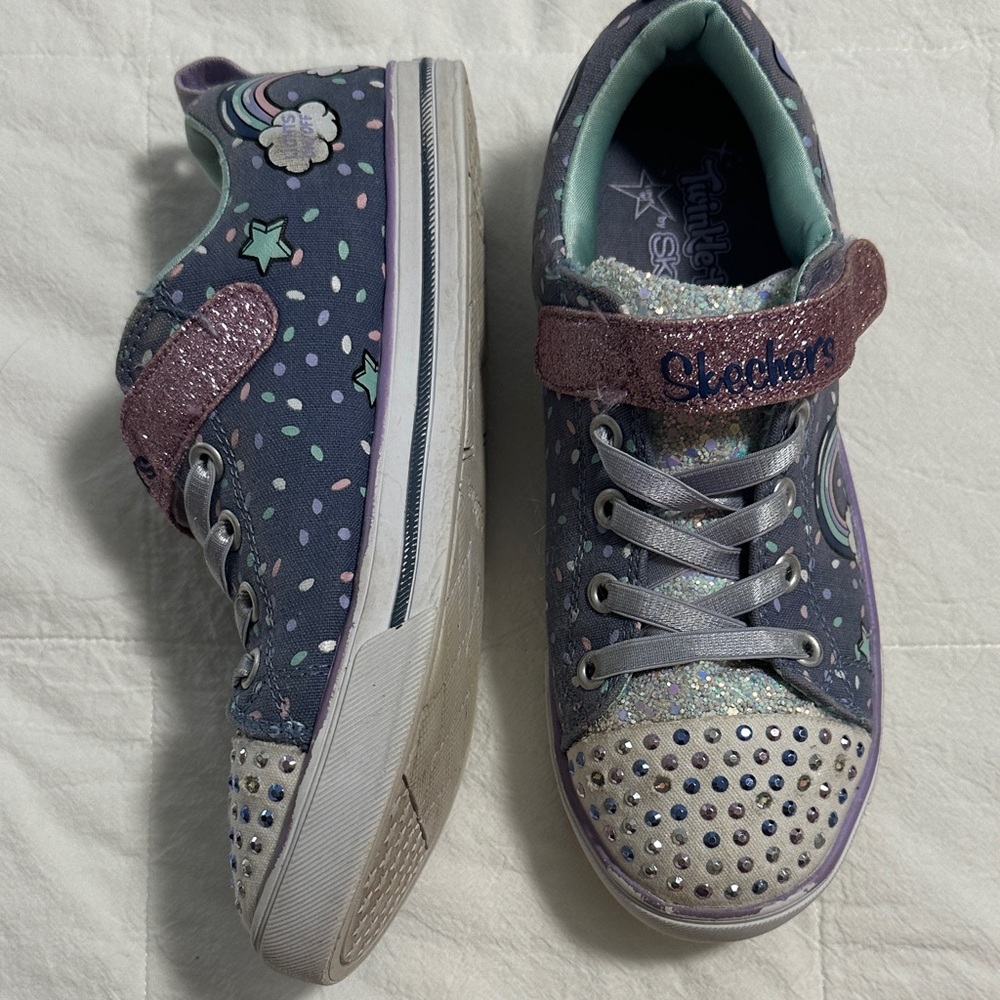 Skechers Twinkle Toes Kids' Girls Light Up Sneakers - Purple and Silver